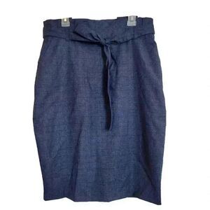 Banana Republic Women's Navy Poly/Rayon/Spandex Plaid Pencil Skirt w Tie Belt &